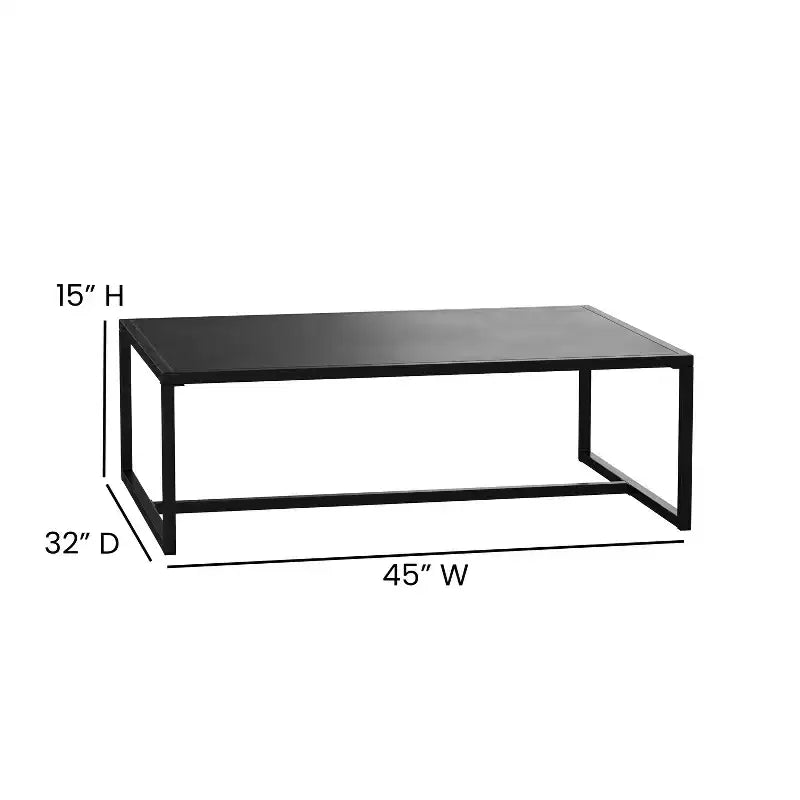 Flash Furniture Brock Tavolino da caffè da esterni, grado commerciale, nero, per terrazza, portico o bordo piscina - Telaio in acciaio con gambe quadre