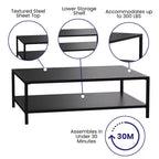 Table basse à 2 niveaux en métal d'intérieur/extérieur de qualité commerciale Emma et Oliver, noire, tout temps