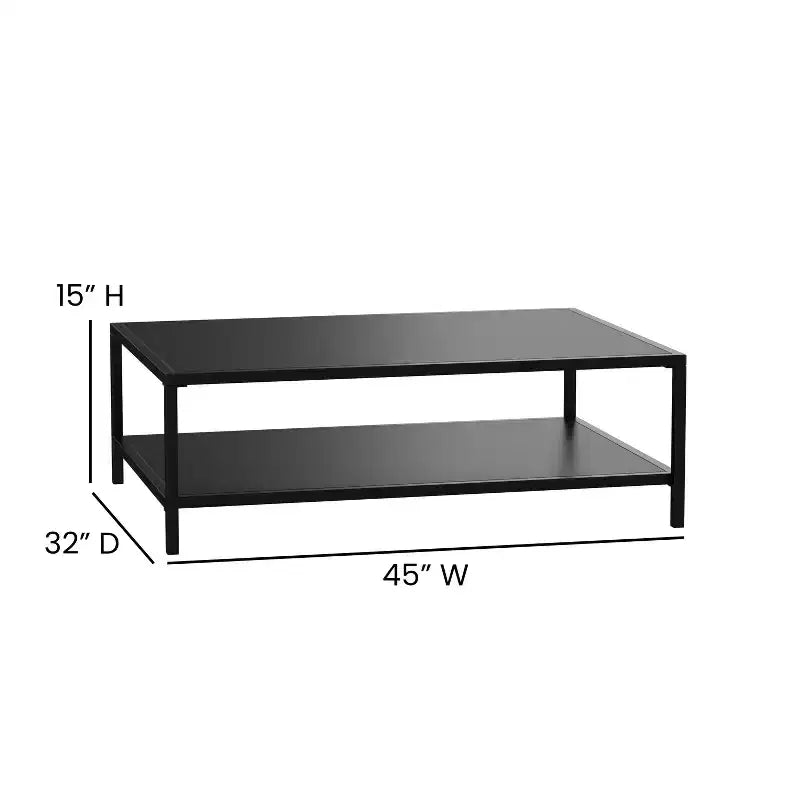 Table basse à 2 niveaux en métal d'intérieur/extérieur de qualité commerciale Emma et Oliver, noire, tout temps