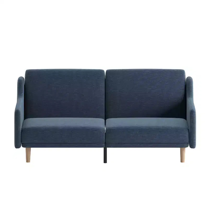 Canapé futon Emma et Oliver Plush avec dossier divisé, rembourré et matelassé, accoudoirs amovibles aux courbes élégantes et pieds en bois