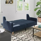 Canapé futon Emma et Oliver Plush avec dossier divisé, rembourré et matelassé, accoudoirs amovibles aux courbes élégantes et pieds en bois