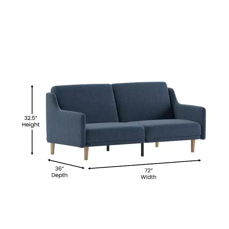 Canapé futon Emma et Oliver Plush avec dossier divisé, rembourré et matelassé, accoudoirs amovibles aux courbes élégantes et pieds en bois
