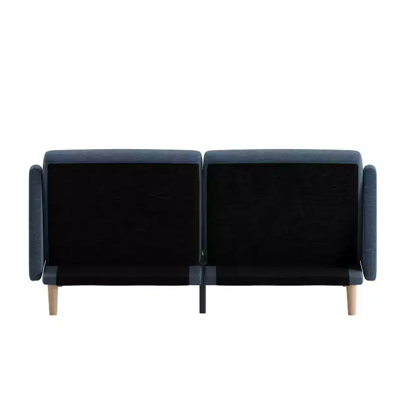 Canapé futon Emma et Oliver Plush avec dossier divisé, rembourré et matelassé, accoudoirs amovibles aux courbes élégantes et pieds en bois