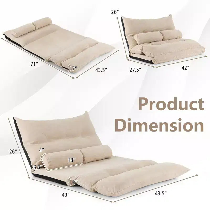 Divano Letto Convertibile Costway con Schienale Regolabile in 42 Posizioni e 2 Cuscini Lombari Grigio/Beige
