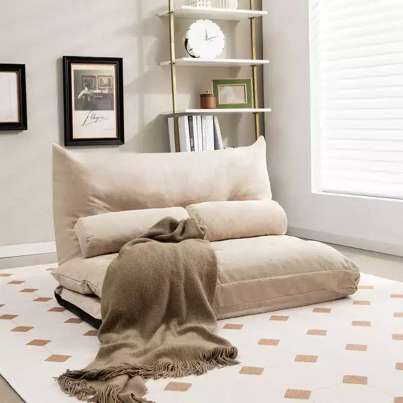 Divano Letto Convertibile Costway con Schienale Regolabile in 42 Posizioni e 2 Cuscini Lombari Grigio/Beige