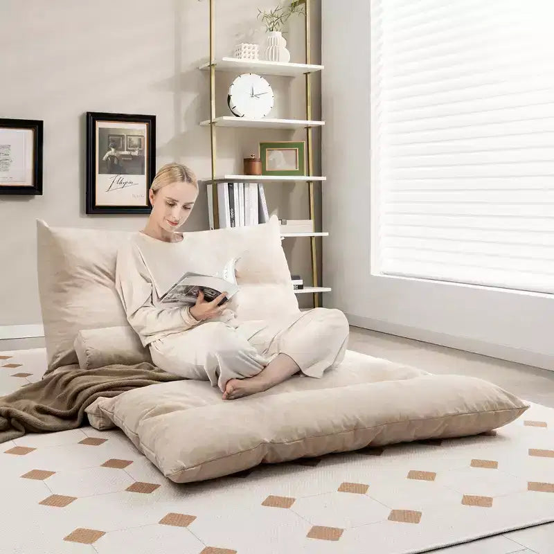 Divano Letto Convertibile Costway con Schienale Regolabile in 42 Posizioni e 2 Cuscini Lombari Grigio/Beige