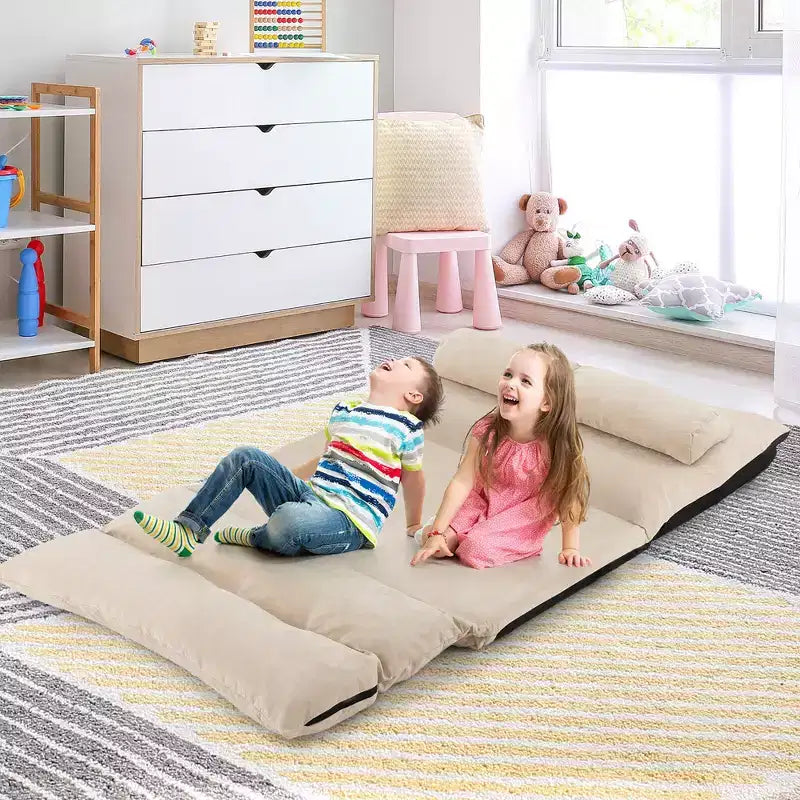 Divano Letto Convertibile Costway con Schienale Regolabile in 42 Posizioni e 2 Cuscini Lombari Grigio/Beige