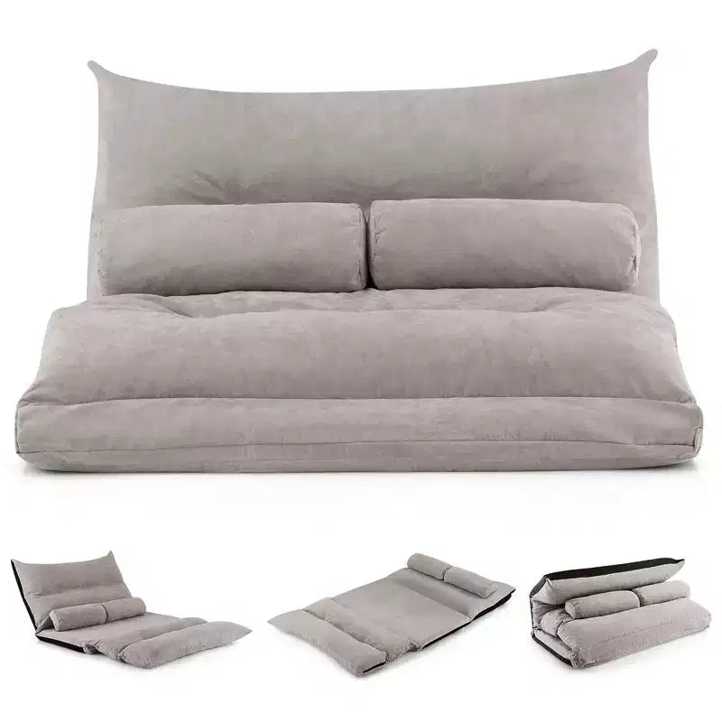 Divano Letto Convertibile Costway con Schienale Regolabile in 42 Posizioni e 2 Cuscini Lombari Grigio/Beige