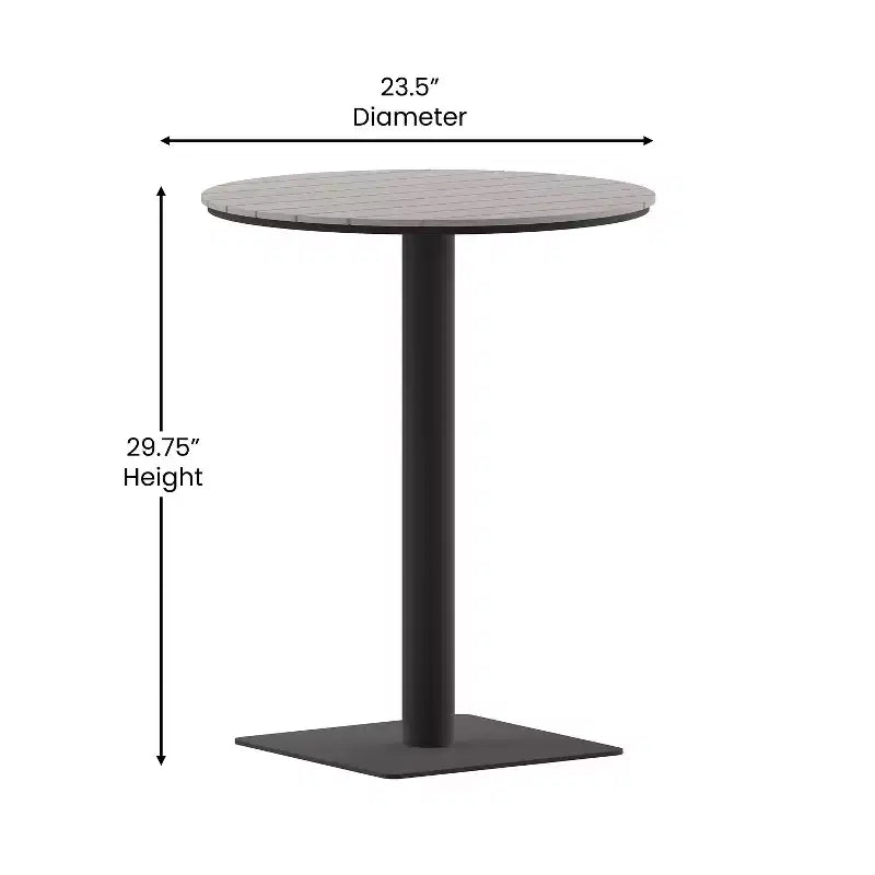 Flash Furniture Finch Table ronde commerciale de 24 po avec lattes en polythène imitation teck et cadre en acier