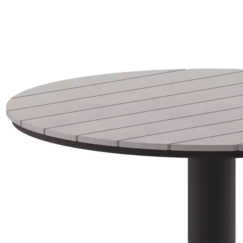 Flash Furniture Finch Table ronde commerciale de 24 po avec lattes en polythène imitation teck et cadre en acier