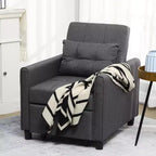 HOMCOM Letto Poltrona Convertibile 3 in 1, Divano Letto Singolo Multifunzionale, Poltrona Letto Estraibile con Schienale Regolabile, Cuscino e Tasche, Grigio