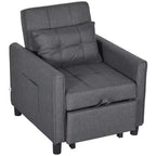 HOMCOM Letto Poltrona Convertibile 3 in 1, Divano Letto Singolo Multifunzionale, Poltrona Letto Estraibile con Schienale Regolabile, Cuscino e Tasche, Grigio