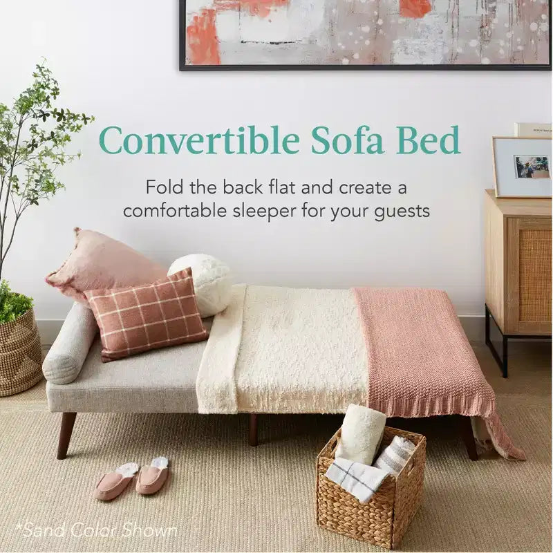 Divano futon convertibile Best Choice Products in tessuto imbottito con braccioli arrotondati, gambe in legno, 2 portabicchieri