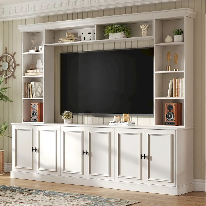 Set da parete per centro di intrattenimento a 4 pezzi con ponte per TV fino a 70 pollici, mobile TV con ripiani regolabili, console multimediale grande
