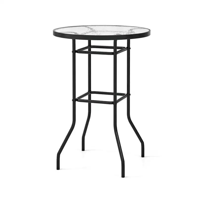 Costway Table de bar ronde de 38 po pour patio, hauteur comptoir, avec plateau en verre trempé, pour piscine