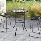 Costway Table de bar ronde de 38 po pour patio, hauteur comptoir, avec plateau en verre trempé, pour piscine