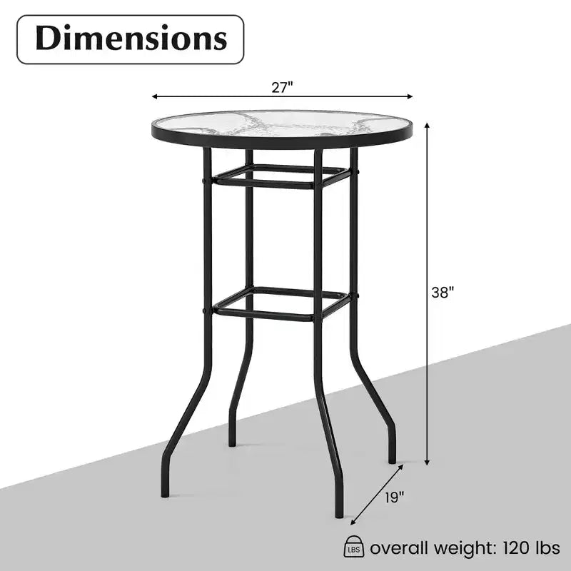 Costway Table de bar ronde de 38 po pour patio, hauteur comptoir, avec plateau en verre trempé, pour piscine