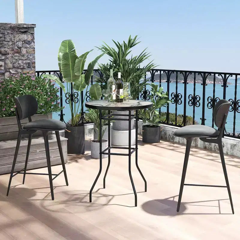 Costway Table de bar ronde de 38 po pour patio, hauteur comptoir, avec plateau en verre trempé, pour piscine