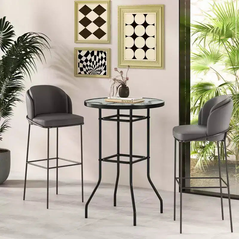 Costway Table de bar ronde de 38 po pour patio, hauteur comptoir, avec plateau en verre trempé, pour piscine