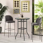 Costway Table de bar ronde de 38 po pour patio, hauteur comptoir, avec plateau en verre trempé, pour piscine