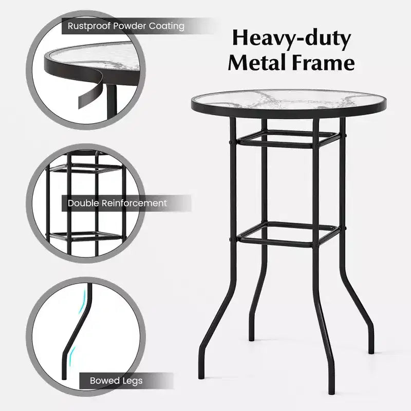 Costway Table de bar ronde de 38 po pour patio, hauteur comptoir, avec plateau en verre trempé, pour piscine