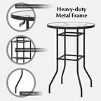 Costway Table de bar ronde de 38 po pour patio, hauteur comptoir, avec plateau en verre trempé, pour piscine