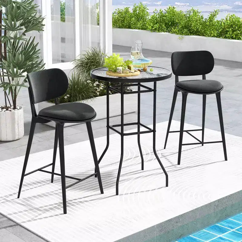 Costway Table de bar ronde de 38 po pour patio, hauteur comptoir, avec plateau en verre trempé, pour piscine