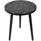Northlight 18 Charcoal Black and Gray Floral Engraved Wooden Side Table