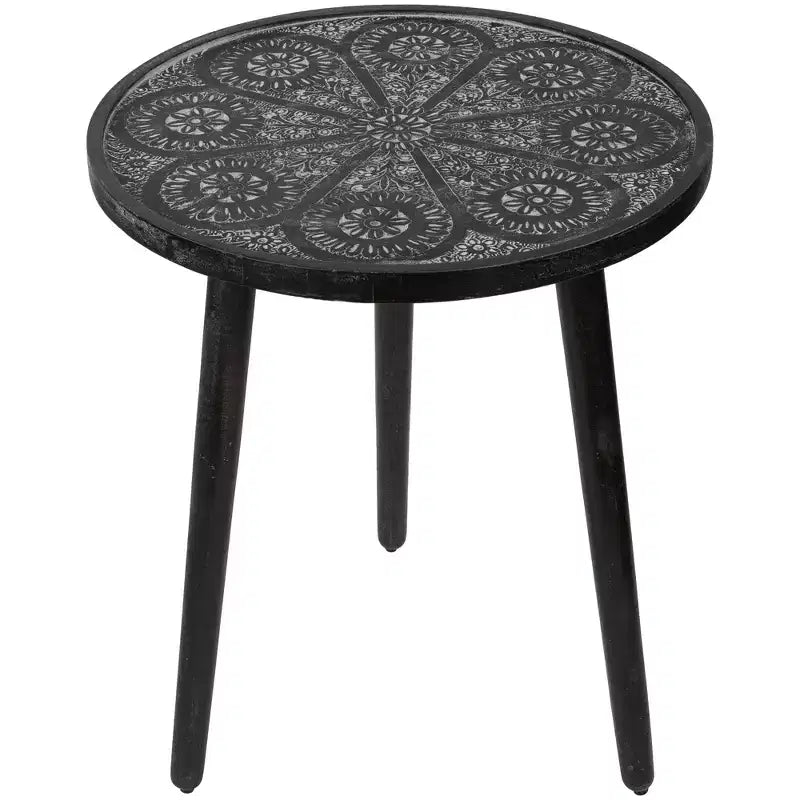 Northlight 18 Charcoal Black and Gray Floral Engraved Wooden Side Table