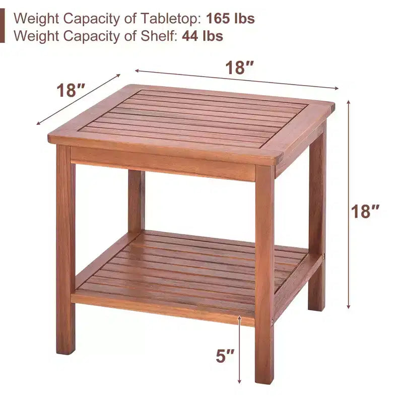 Tavolino da Esterno Costway in Legno di Acacia, a 2 Ripiani, Quadrato, per Portico o Bordo Piscina, Colore Naturale