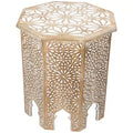 Northlight 24 Antique Brushed White Carved Octagonal Side Table