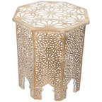 Northlight 24 Antique Brushed White Carved Octagonal Side Table