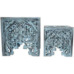 Northlight Lot de 2 tables d'appoint et tabourets gigognes carrés empilables bleu antique 16