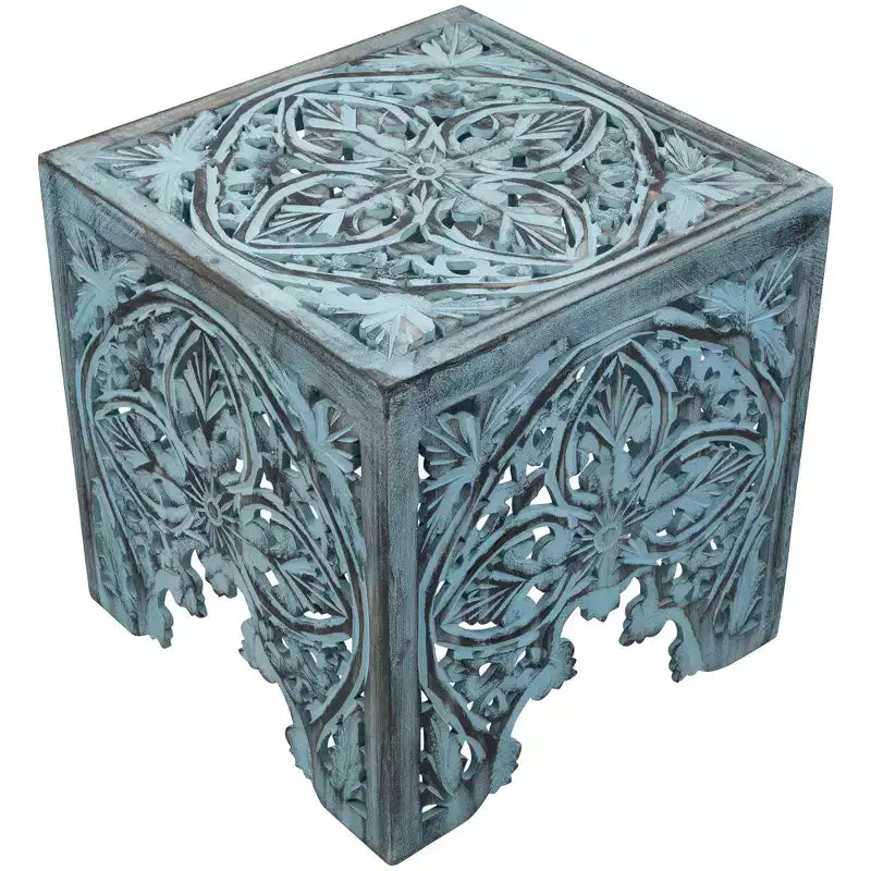 Northlight Lot de 2 tables d'appoint et tabourets gigognes carrés empilables bleu antique 16