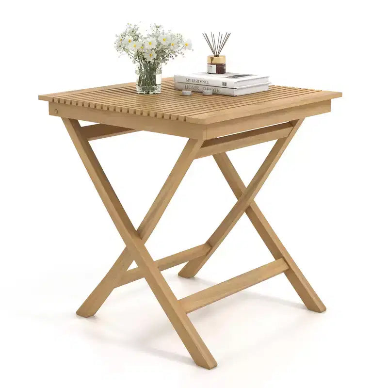 Costway 27.5 Patio Bistro Table with Slatted Tabletop Indonesia Teak Wood & Thickened Top