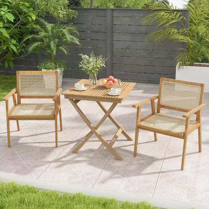 Table de bistrot de patio Costway de 27,5 po avec plateau à lattes en bois de teck indonésien et plateau épaissi