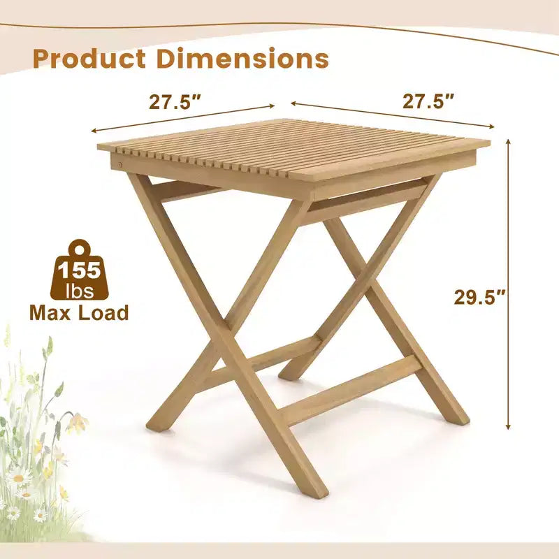 Table de bistrot de patio Costway de 27,5 po avec plateau à lattes en bois de teck indonésien et plateau épaissi