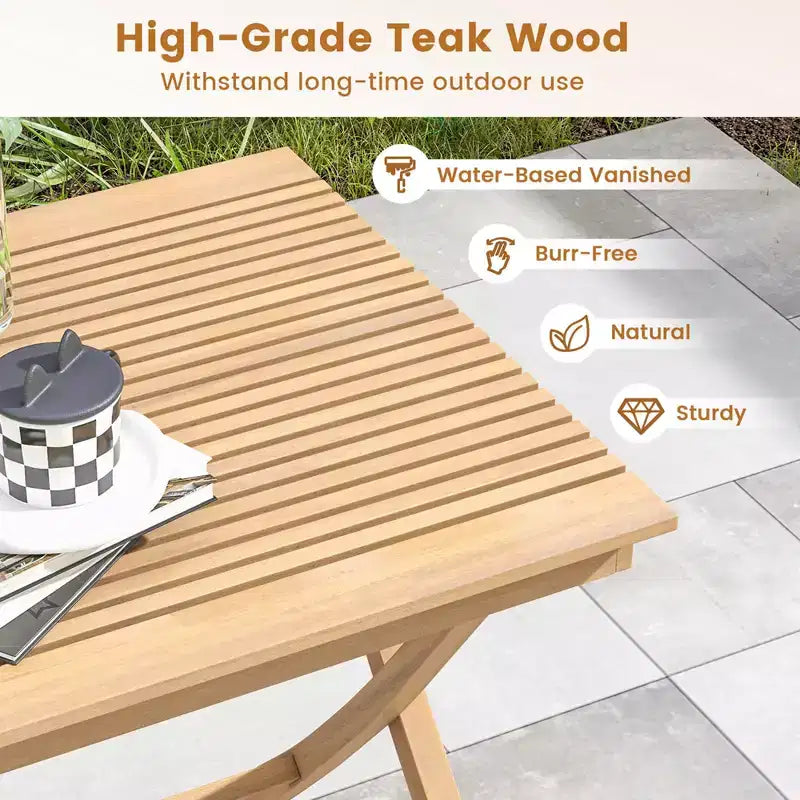 Table de bistrot de patio Costway de 27,5 po avec plateau à lattes en bois de teck indonésien et plateau épaissi