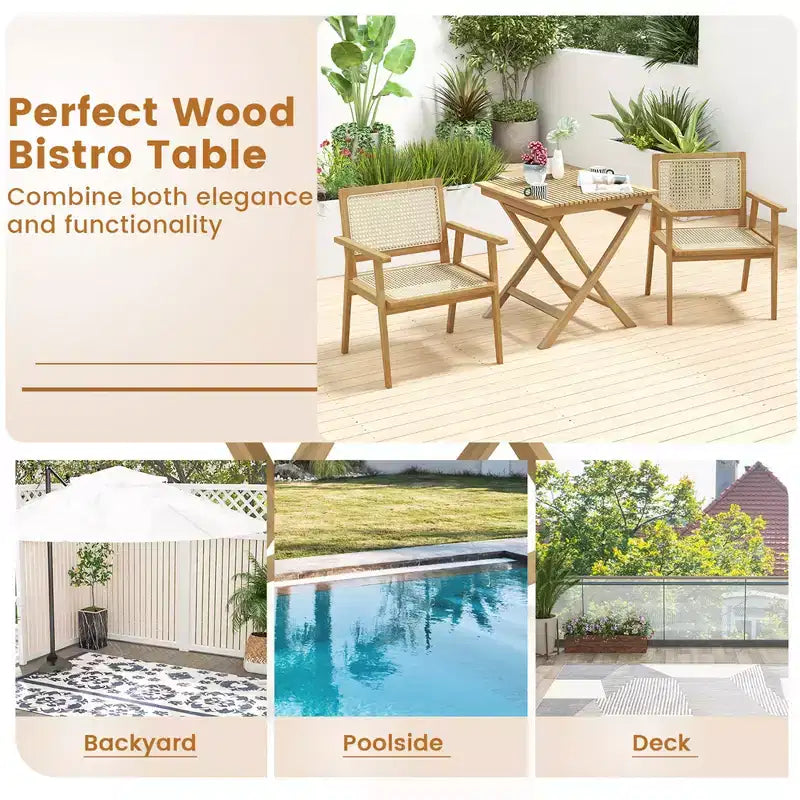 Table de bistrot de patio Costway de 27,5 po avec plateau à lattes en bois de teck indonésien et plateau épaissi