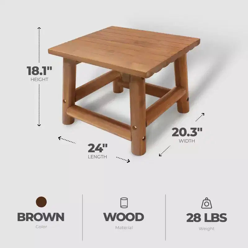 Leigh Country Amber Log Perch Table d'appoint rectangulaire en bois d'acacia massif fait à la main pour extérieur, patio et jardin, marron