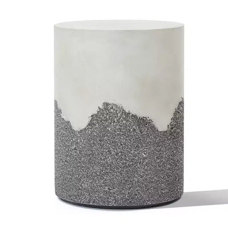 LuxenHome Outdoor Patio Table, 17 Gray and Cream Cement Round Side Table,Modern Garden Decorative Stool,Outdoor Accent End Table