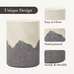 Tavolino da patio per esterni LuxenHome, tavolino rotondo in cemento grigio e crema da 17", sgabello decorativo moderno da giardino, tavolino d'appoggio per esterni