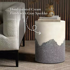Tavolino da patio per esterni LuxenHome, tavolino rotondo in cemento grigio e crema da 17", sgabello decorativo moderno da giardino, tavolino d'appoggio per esterni