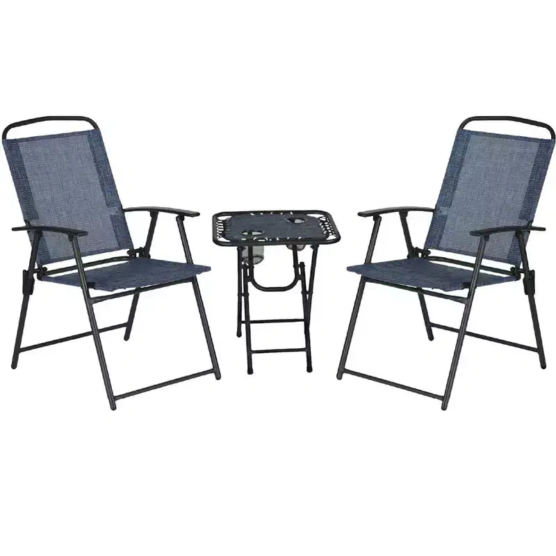 Trappers Peak 3-Piece Folding Outdoor Patio Chairs and Table, Blue