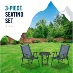 Ensemble 3 pièces de chaises pliantes et table de patio extérieur Trappers Peak, bleu
