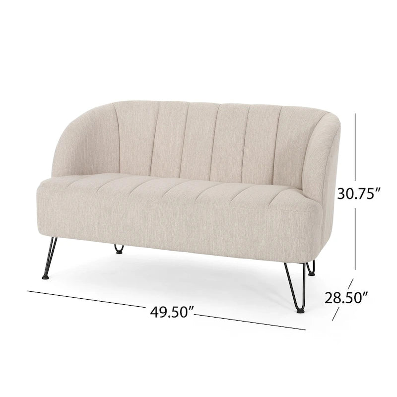 Divanetto moderno in tessuto con gambe a forcina