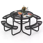Costway 45 Coated Steel Camping Table Outdoor Round Picnic Table & Bench Set for 8 Black