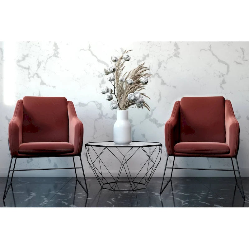 Tavolino moderno ottagonale in vetro con base geometrica in metallo