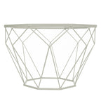 Tavolino moderno ottagonale in vetro con base geometrica in metallo