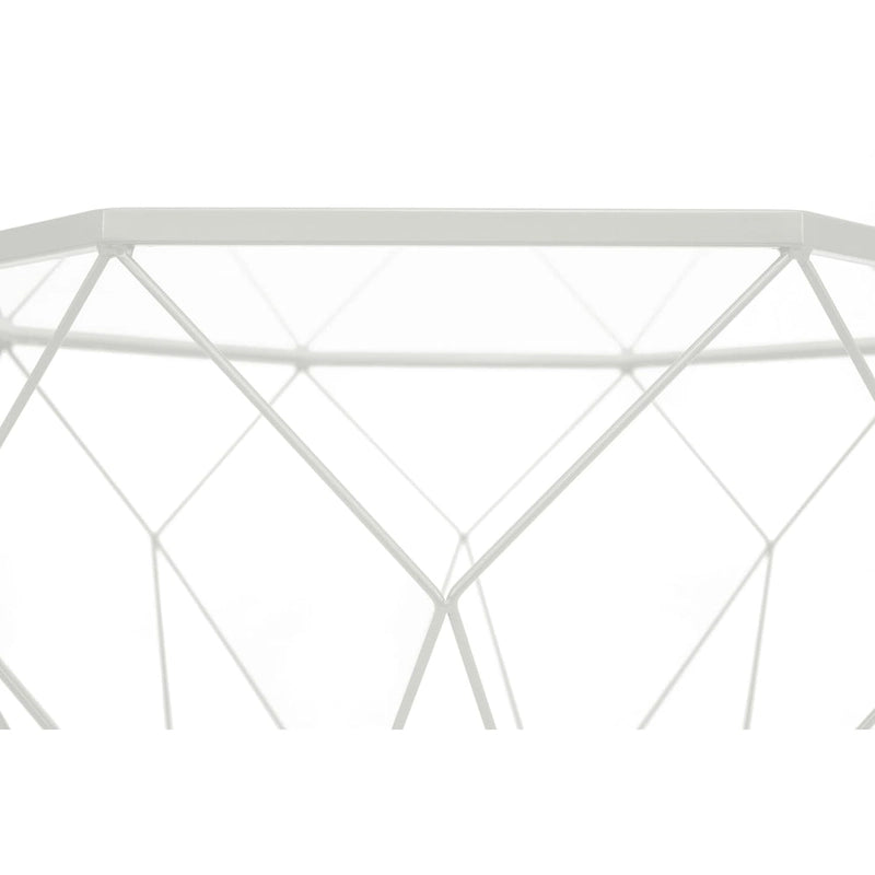 Tavolino moderno ottagonale in vetro con base geometrica in metallo